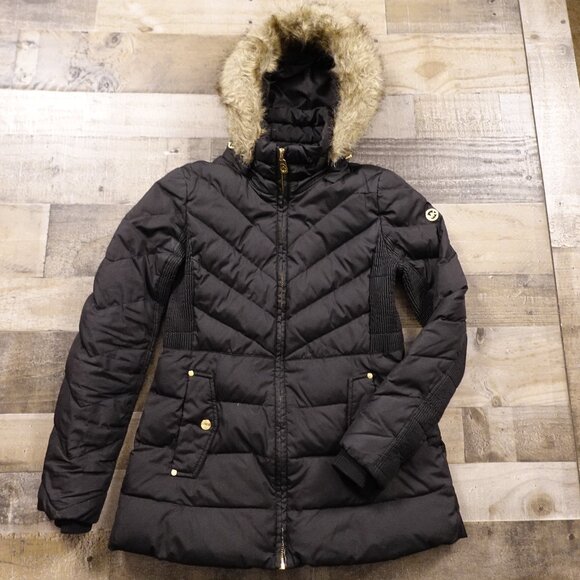 Michael Kors down feather puffer jacket faux fur hood women's